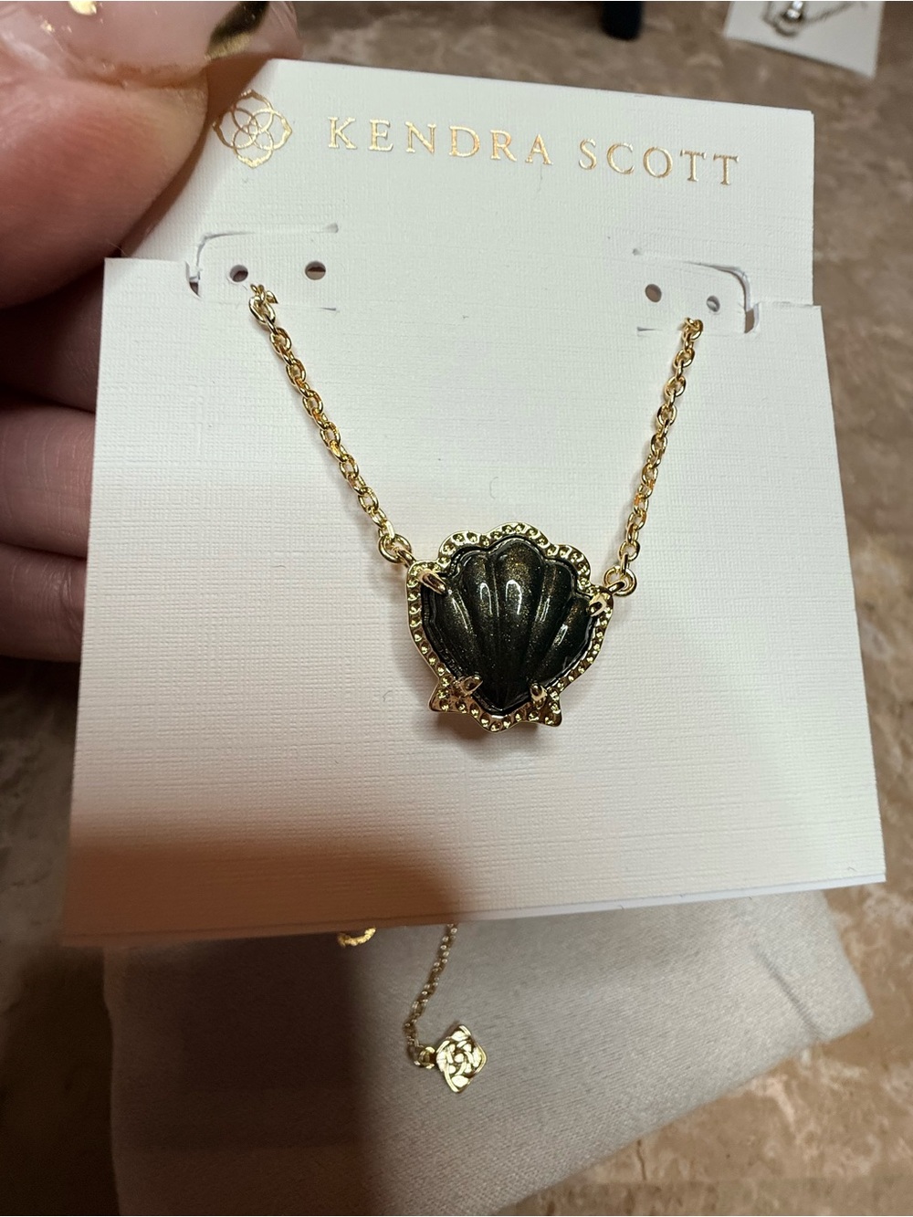 Brynne Gold Shell Short Pendant Necklace in Golden Obsidian - Picture 2 of 5
